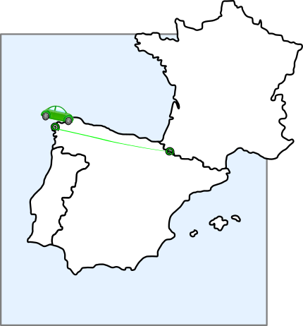 Coche desplazándose de Fisterra a Francia
