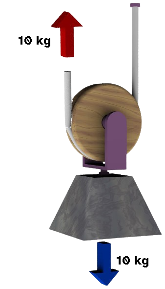 Polea móvil levantando una carga de 100 Newtons