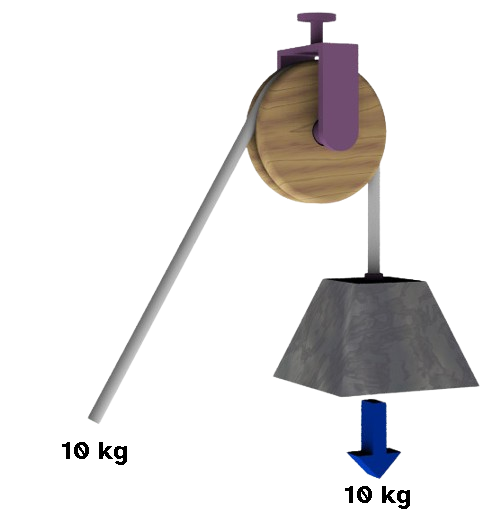 Polea fija soportando una carga de 100 Newtons