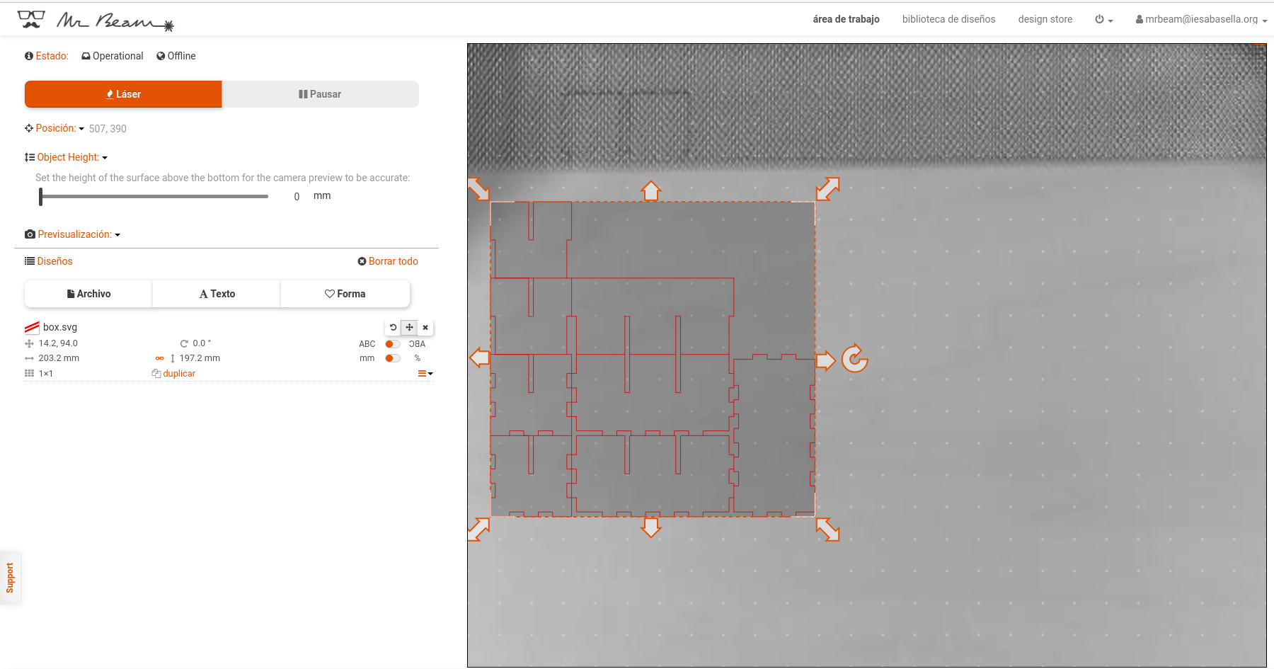 Colocación svg Mr Beam
