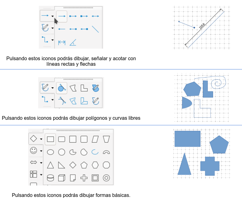 Opciones líneas y figuras Draw