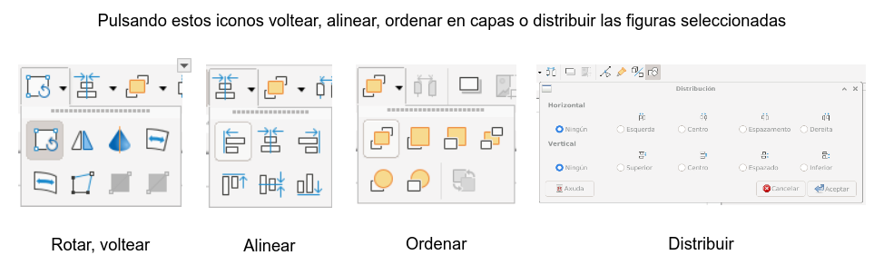 Opciones agrupar y distribuir Draw