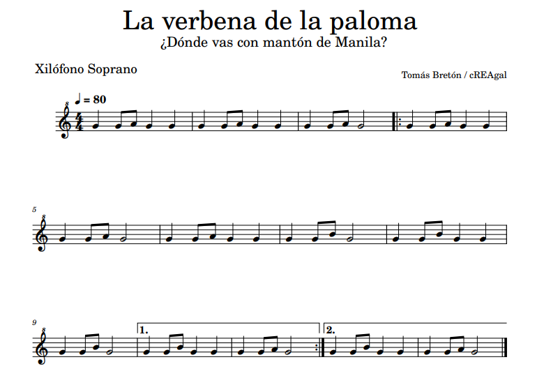 Partitura para xilófono soprano Dónde vas con mantón de Manila