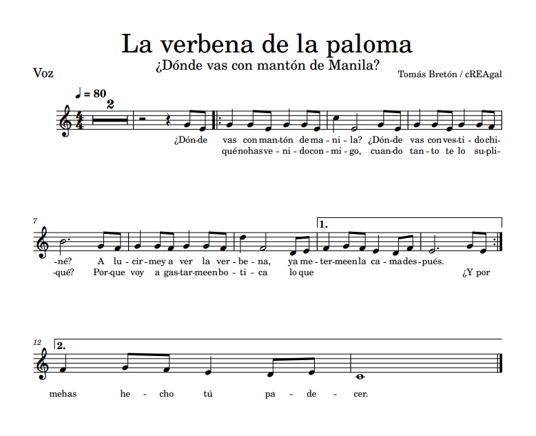 Dónde vas con mantón de Manila voz Partitura para voz de Dónde vas con mantón de Manila