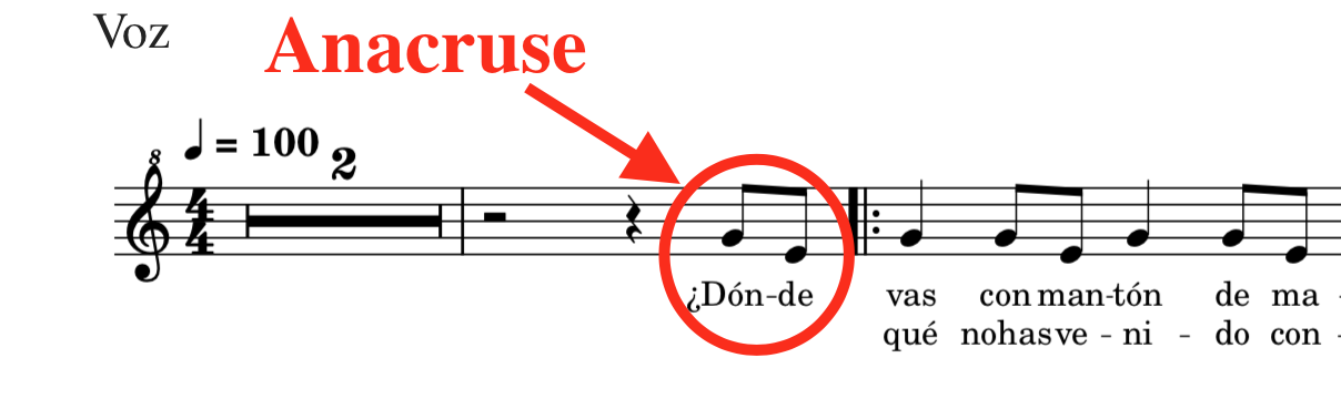 Exemplo dun comezo con anacruse