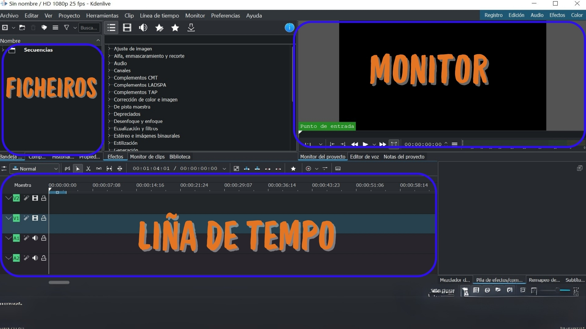Kdenlive Captura do programa Kdenlive