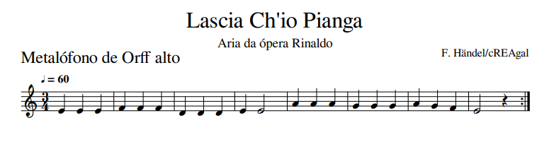 Partitura para metalófono alto de Lascia ch'io pianga 