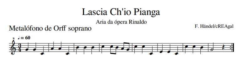 Partitura para metalófono soprano de Lascia ch'io pianga 