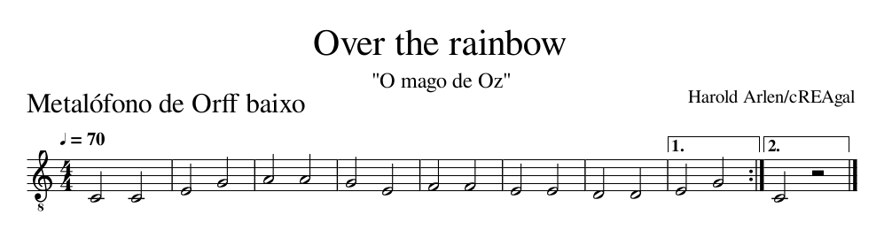 Partitura para metalófono baixo de Over the rainbow