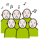 Pictograma onde se observa a seis persoas cantando 