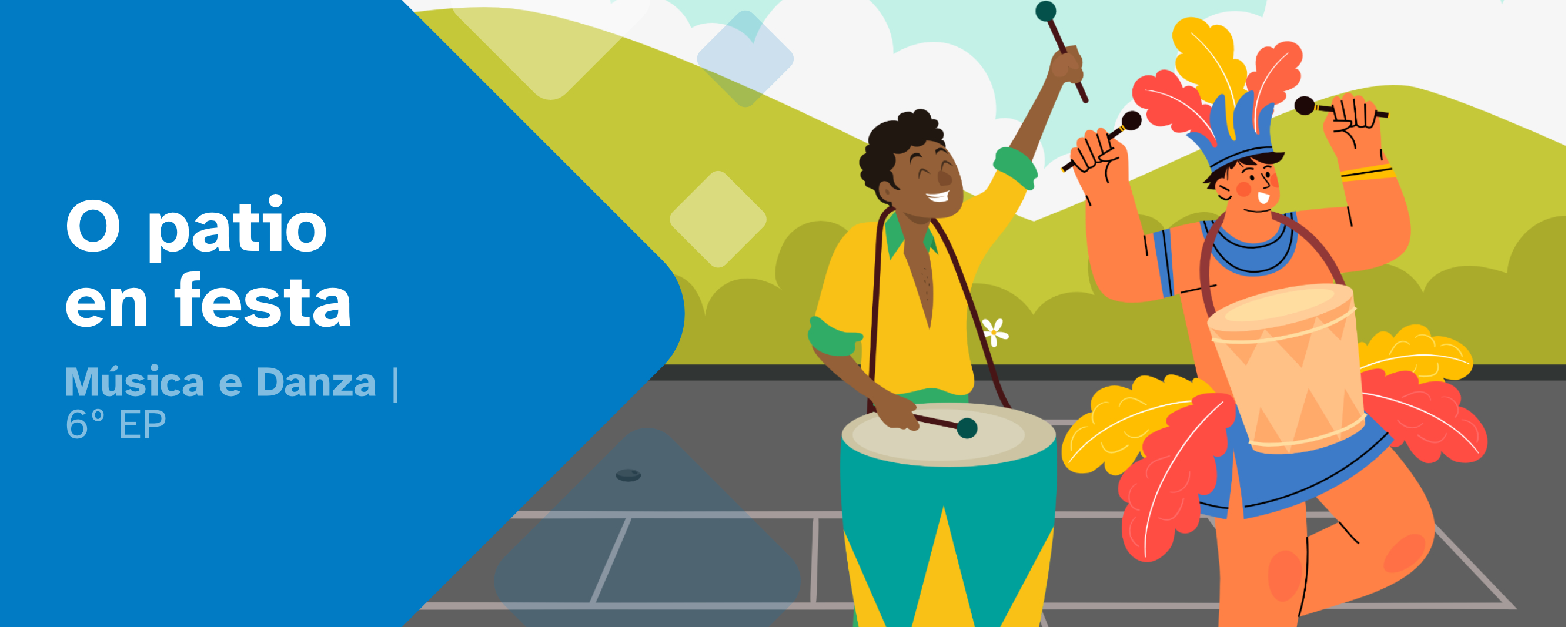 Imaxe da portada do REA, onde se pode ver a dúas persoas tocando instrumentos de percusión e bailando.