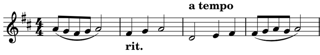 Exemplo de ritardando nunha partitura.