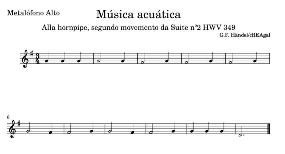 Captura de pantalla da partitura de Música acuática - Metalófono alto