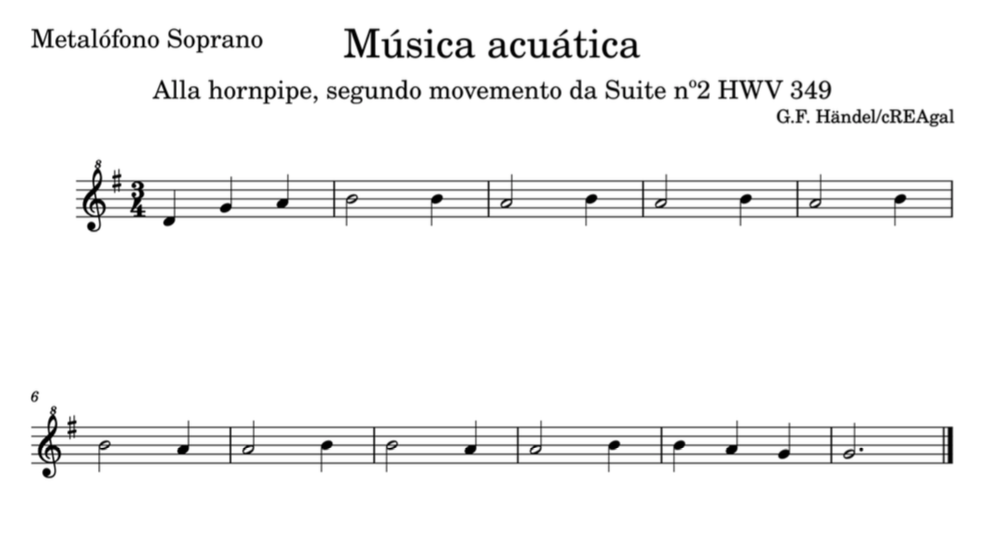 Captura de pantalla da partitura de Música acuática - Metalófono soprano