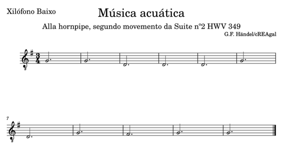 Captura de pantalla da partitura de Música acuática - Metalófono baixo