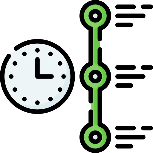 Icona na que aparece un reloxo ao lado dunha liña de tempo, indica orde cronolóxica