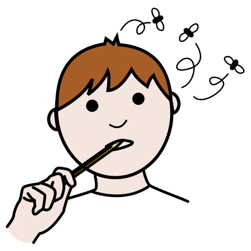 Pictograma dun neno co lapis na boca e moscas voándolle arredor da cabeza para representar o despiste