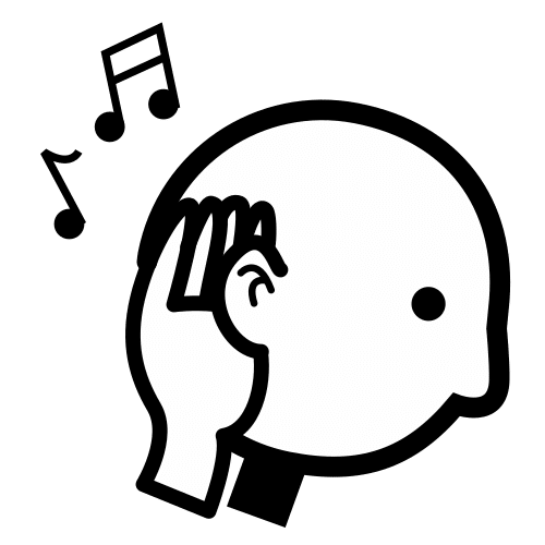 Pictograma dunha persoa coa man na orella para indicar que presta atención ao que escoita