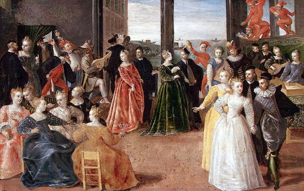  Cadro Carnaval en Venecia de Hieronymus Francken I no que se ve un baile nunha corte