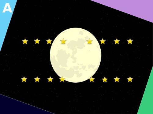 Imaxe con fondo negro cunha lúa no centro e catro grupos de catro estrelas, marcos nas esquinas coas cores corporativas de cREAgal e coa letra A na súa esquina superior esquerda.