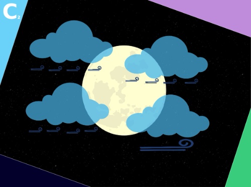 Imaxe con fondo negro cunha lúa no centro e catro nubes transparentes con 4 ondas de vento cada unha agás a última, que ten unha única onda de vento moi grande, marcos nas esquinas coas cores corporativas de cREAgal e coa letra C2 na súa esquina superior esquerda.