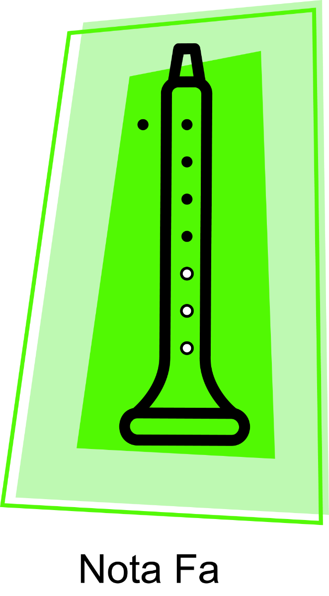 Icona de cor verde clara da dixitación da nota fa na frauta con todos os buracos tapados agás o maimiño,o anular e o maior da man dereita.