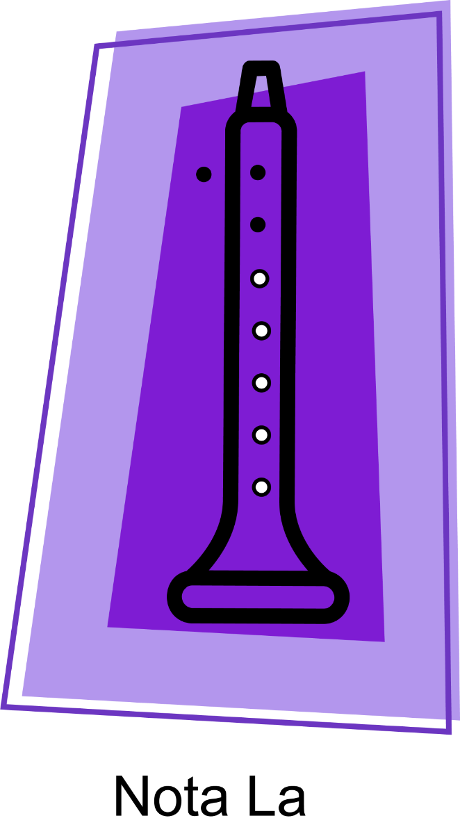 Icona de cor lila da dixitación da nota la na frauta con todos os buracos da man esquerda tapados agás o anular e ningún da man dereita.