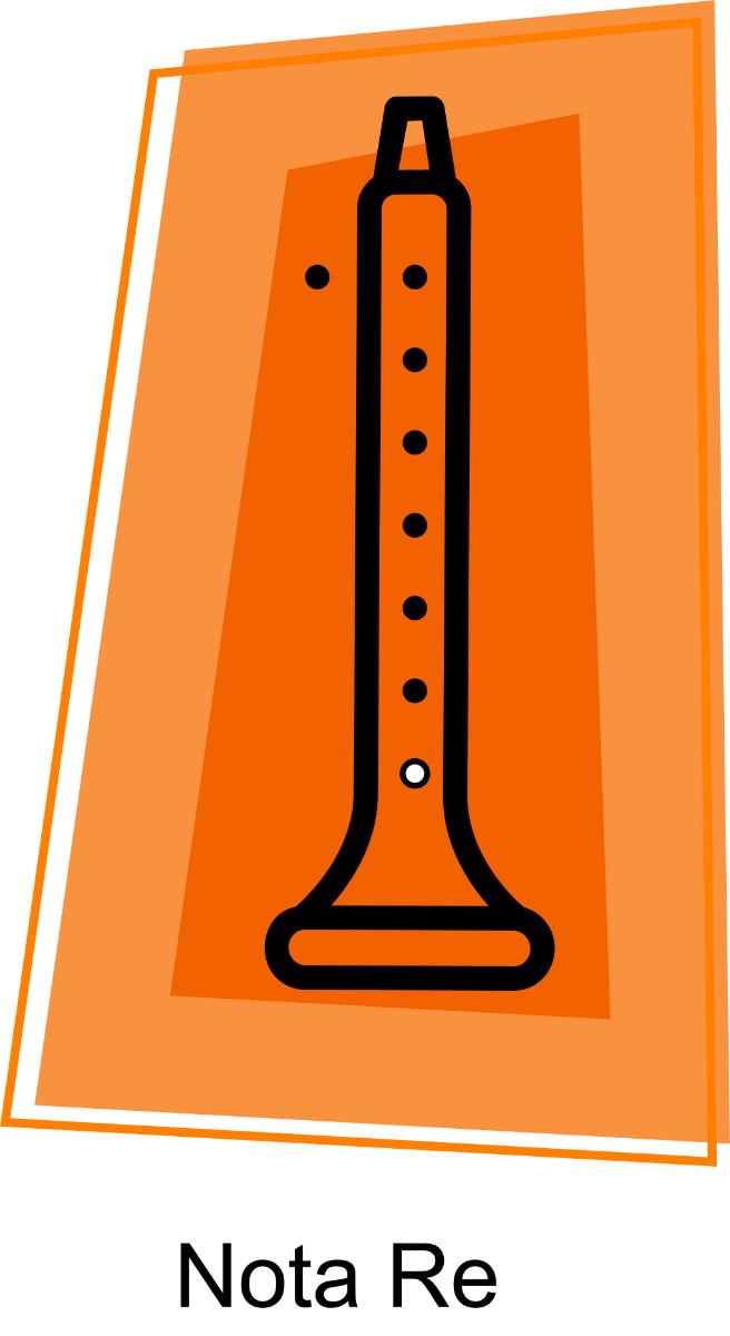 Icona de cor laranxa da dixitación da nota re na frauta con todos os buracos tapados agás o maimiño da man dereita.