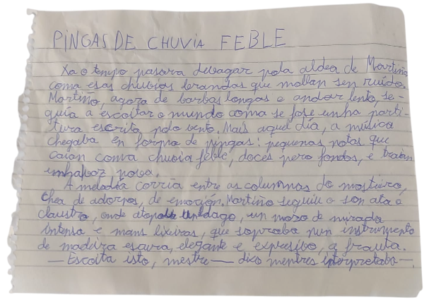 Fotografía do papel manuscrito a bolígrafo do capítulo 