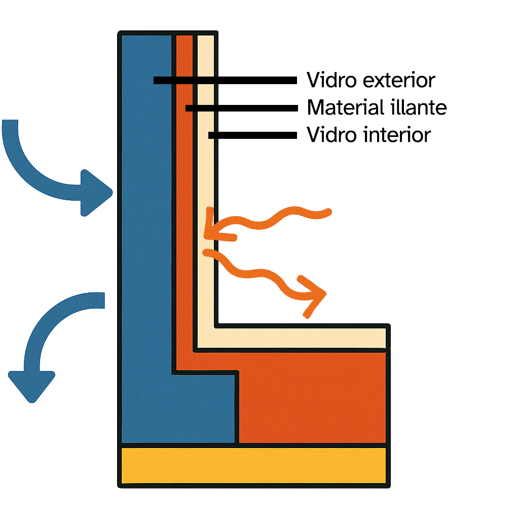 Corte transversal do marco dunha ventá con RTP