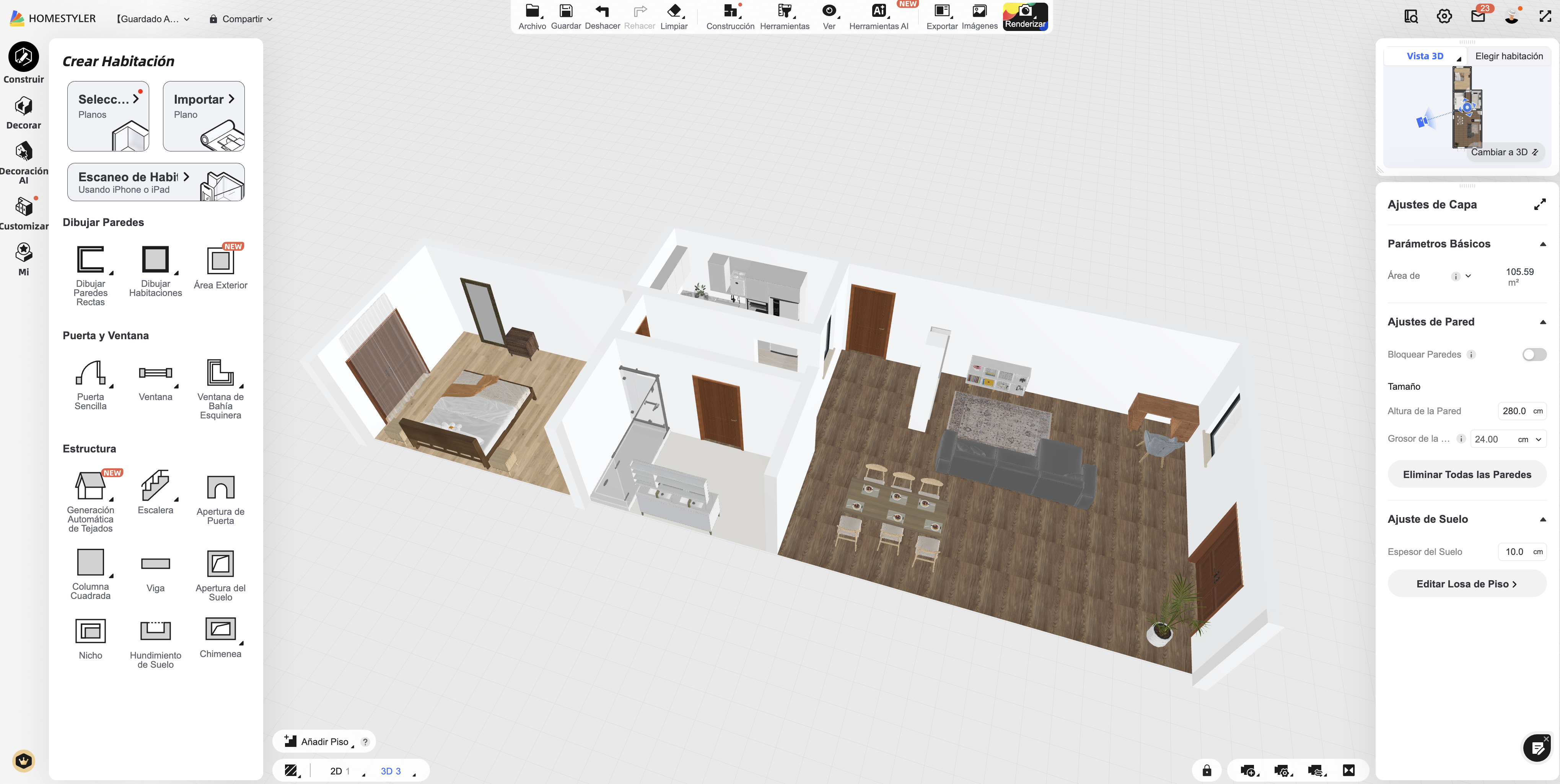 Simulación 3D en Homebyme
