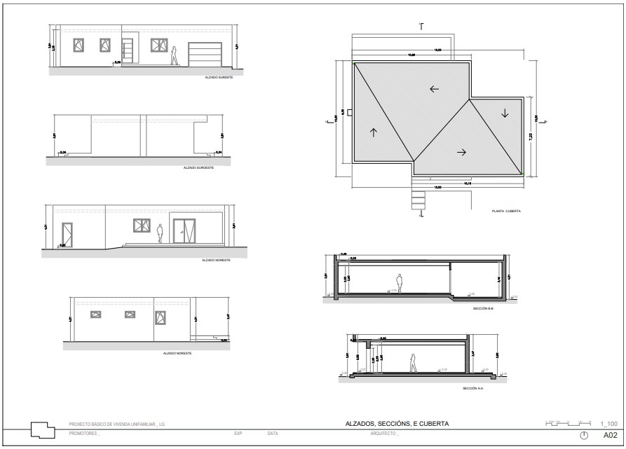 Alzados, seccións e cuberta