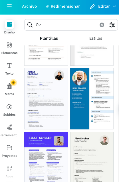 Modelos de CV en Canva