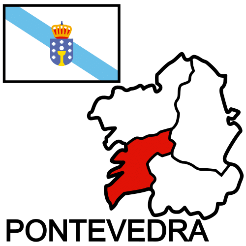 Mapa da provincia de Pontevedra en Galicia e bandeira galega