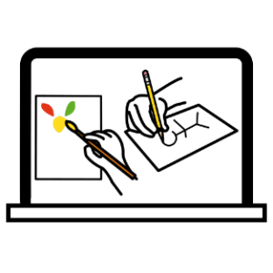 Pictograma obra artística cun ordenador