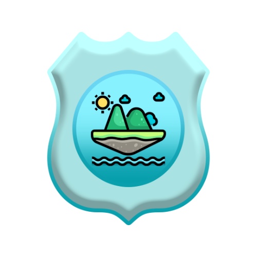 Insignia Clima Oceánico Insignia con forma de escudo que representa o mar, area e montes verdes