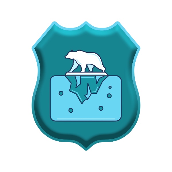 Insignia con forma de escudo cun oso polar sobre un iceberg