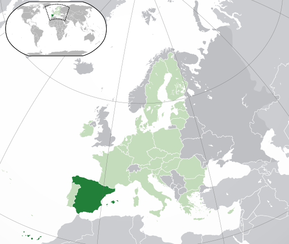 Localización de España en Europa Mapa de Europa onde se destaca coa cor verde a España