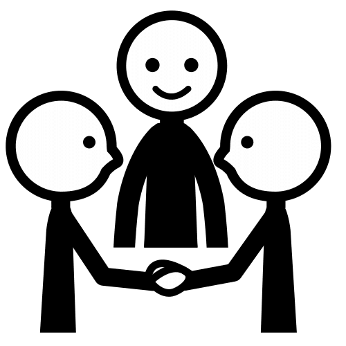 Imaxe de dúas persoas facendo un pacto coa axuda dun intermediario