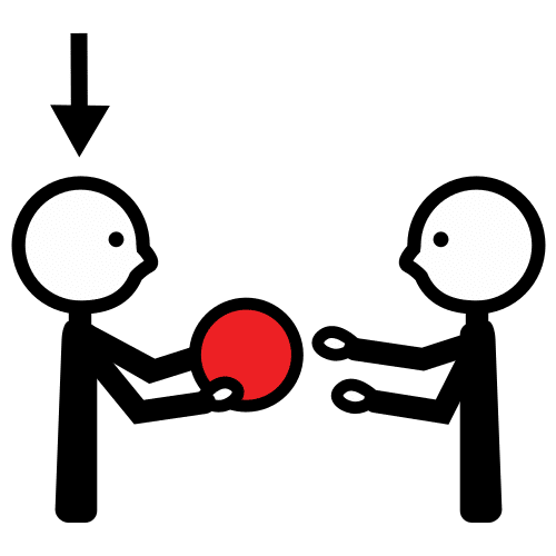 Una persoa dándolle algo a outra.