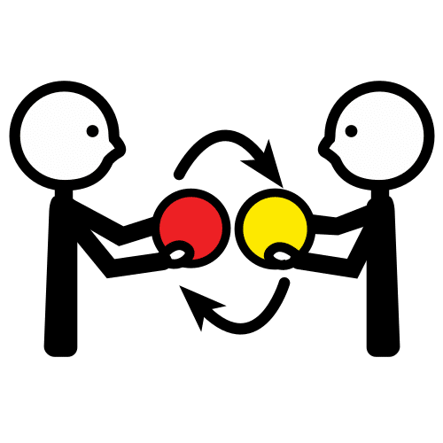 Imaxe de dúas persoas intercambiando un obxecto.