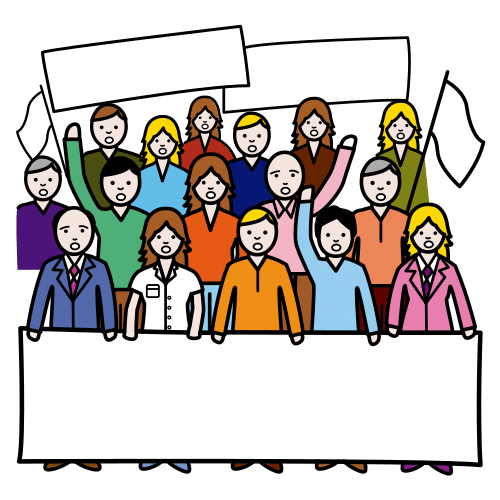 Grupos de persoas protestando.