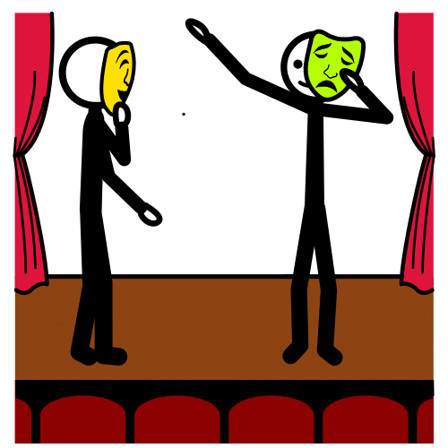 Pictograma que representa dúas persoas simulando unha actuación no teatro