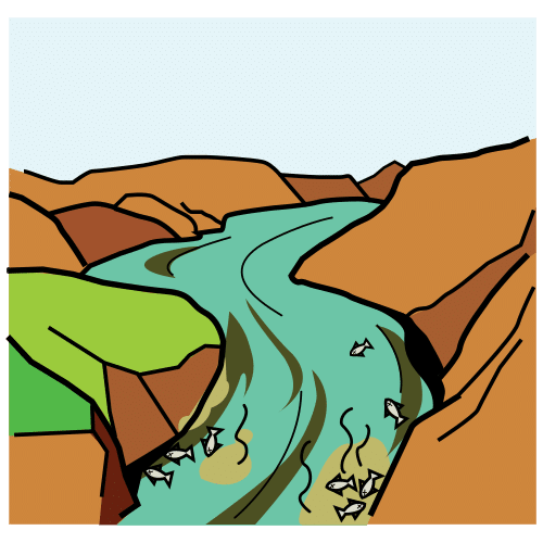 Pictograma que representa un río contaminado 