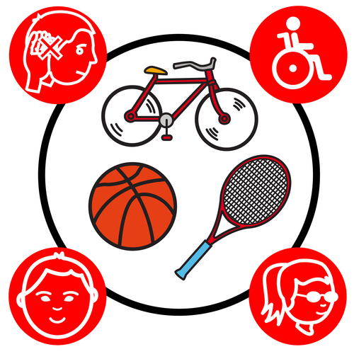 Pictograma que representa diferentes discapacidades e deporte adaptado