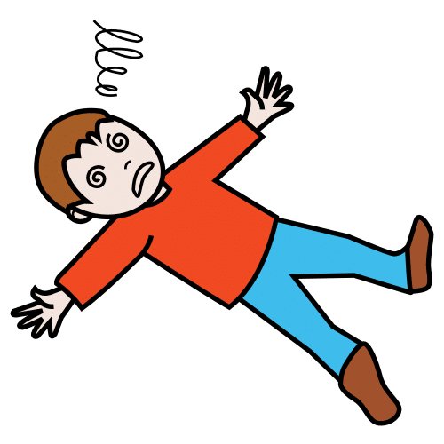 Pictograma que representa unha persoa que sufriu un desmaio e está tirado no chan