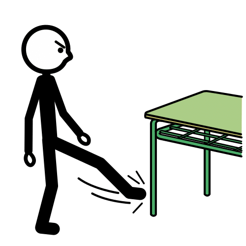 Pictograma que representa persoa dándose un golpe nunha perna contra unha mesa