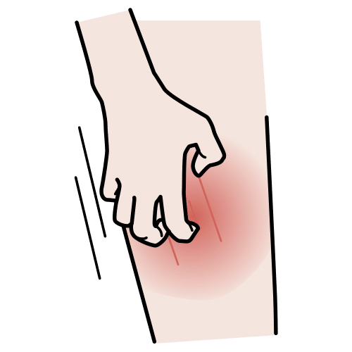 Pictograma que representa unha persoa rascando unha perna 