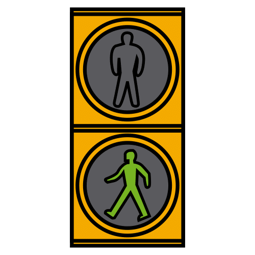 Pictograma que representa un semáforo en verde que permite o paso de peón