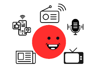 Debuxo que amosa varios medios de comunicación.